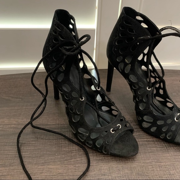 Zara black openwork wraparound lace up high heel sandals - Picture 4 of 12